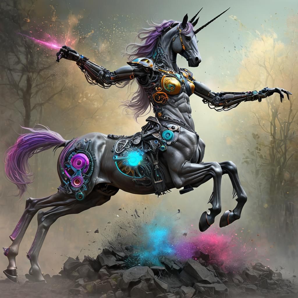 Female Cyber Centaur Bi-corn Warrior