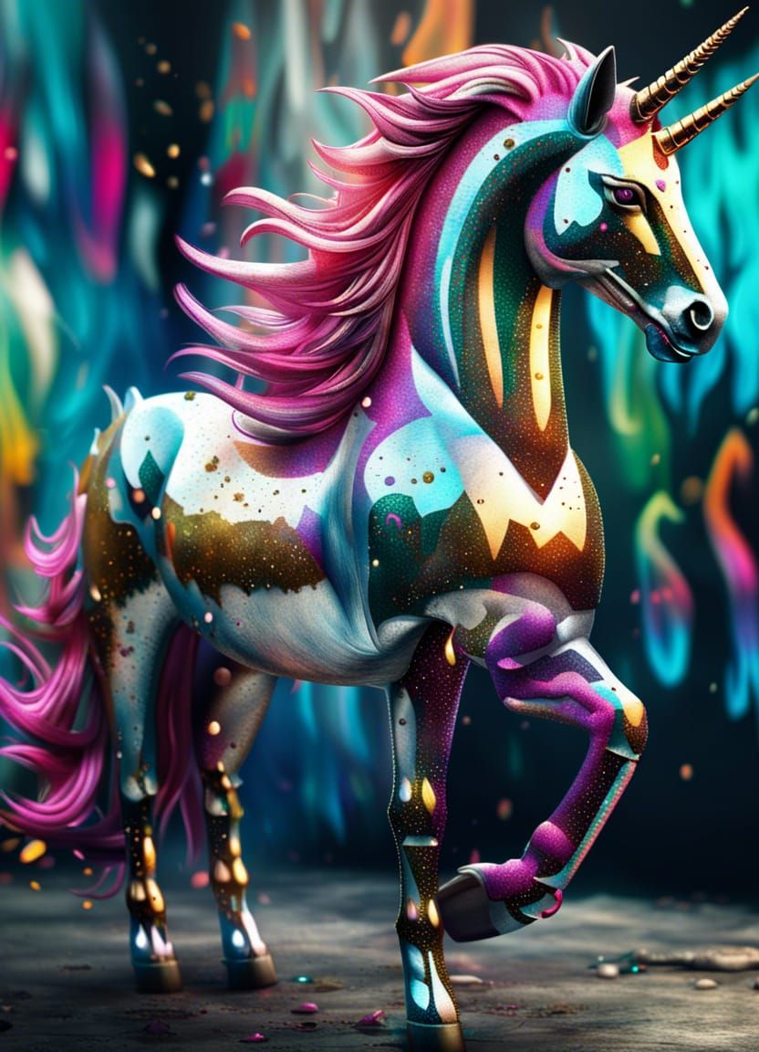 Glittery Unicorn Graffiti Art in High Resolution
