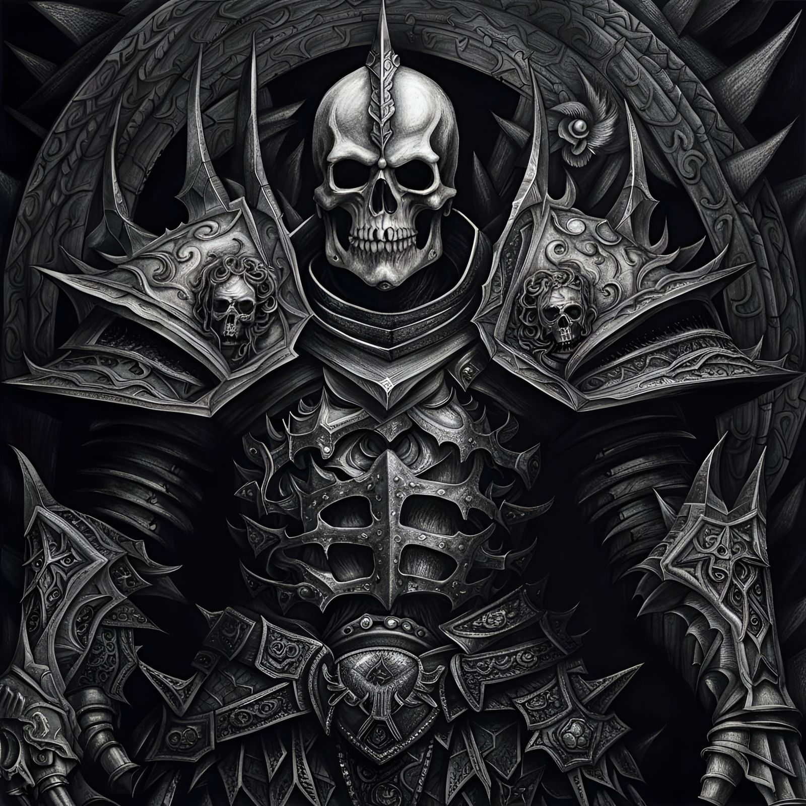 Hyperdetailed Charcoal Drawing of a Death Knight