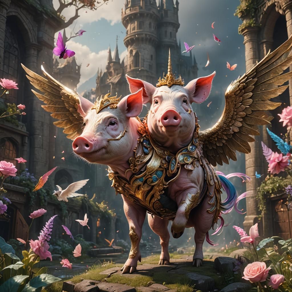 Pig with Unicorn Wings Fantasy Concept Art