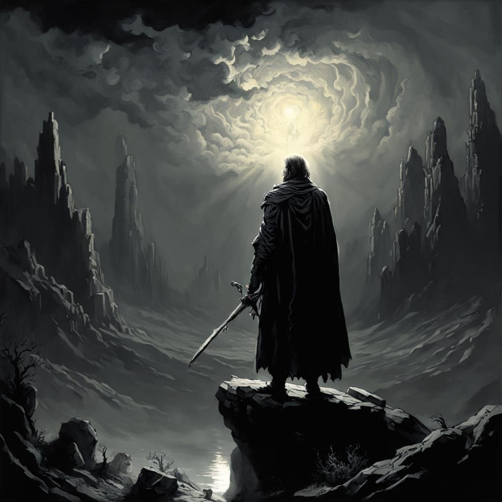 Ethereal Warrior in Ominous Illumination