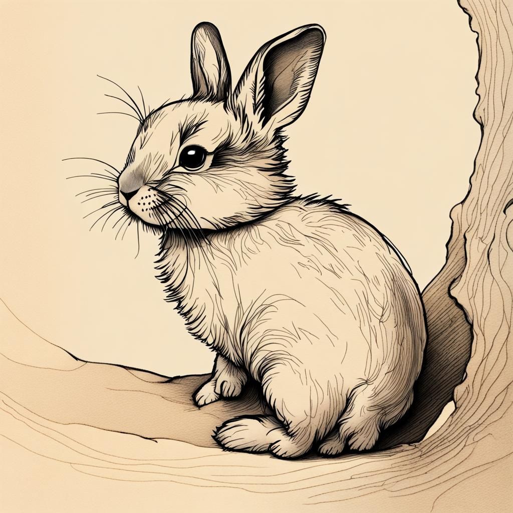 Adorable Baby Bunny Line Art Drawing