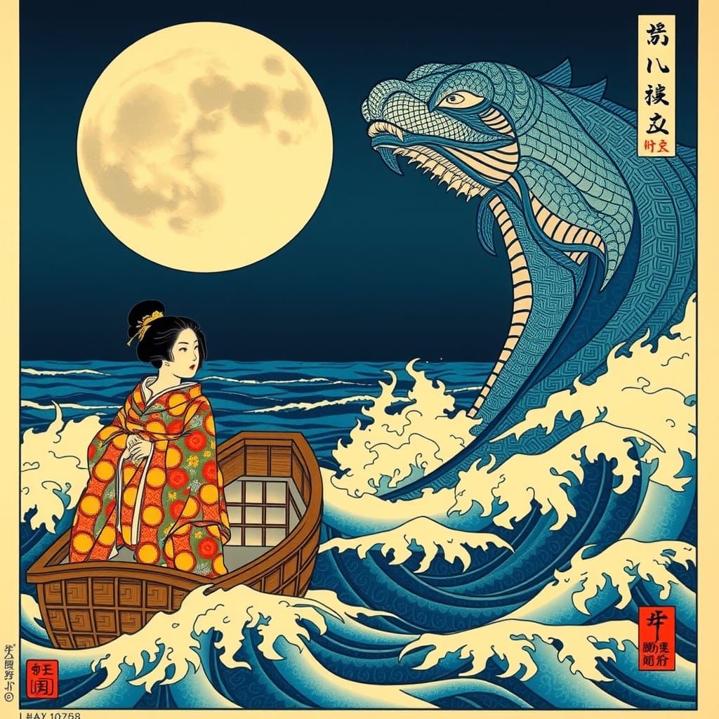 Ukiyo-e Woman and Sea Creature