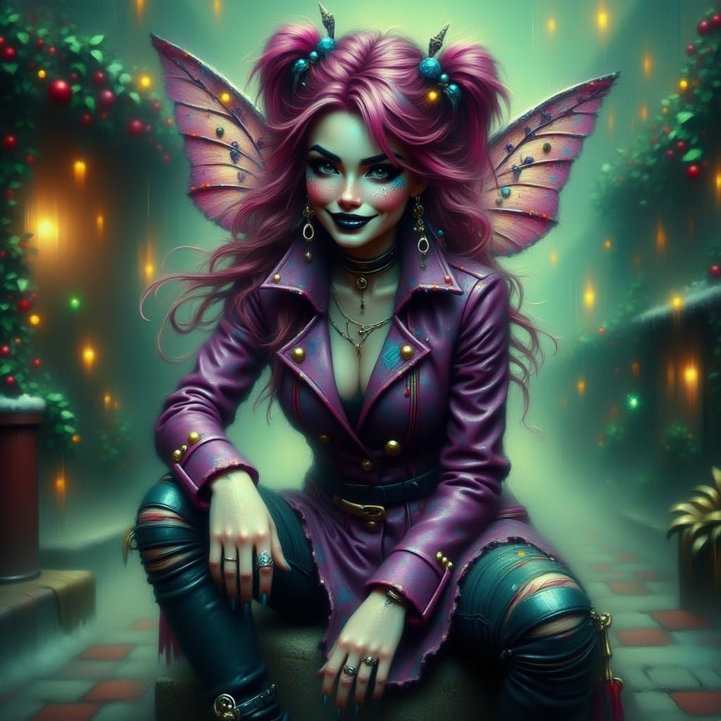 Punky Christmas Fairy Portrait in Digital Painting Style