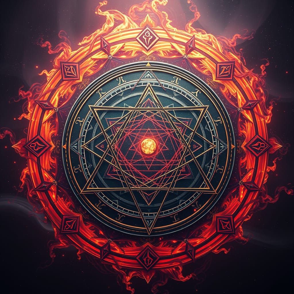Mystical Sigil Swathed in Vibrant Geometry