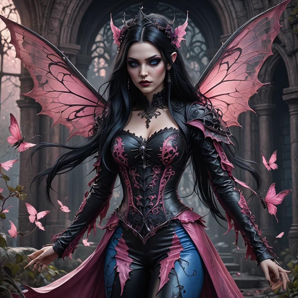 Gothic Vampire Fairy Girl in Detailed Digital Painting