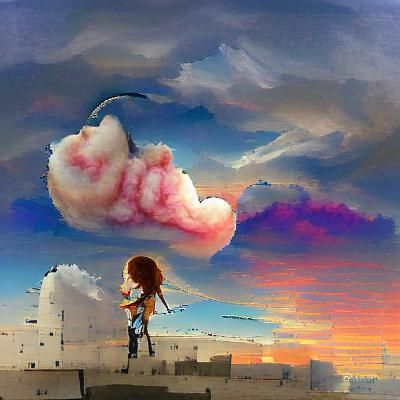 Dreamlike Child Kissing Clouds in the Sky