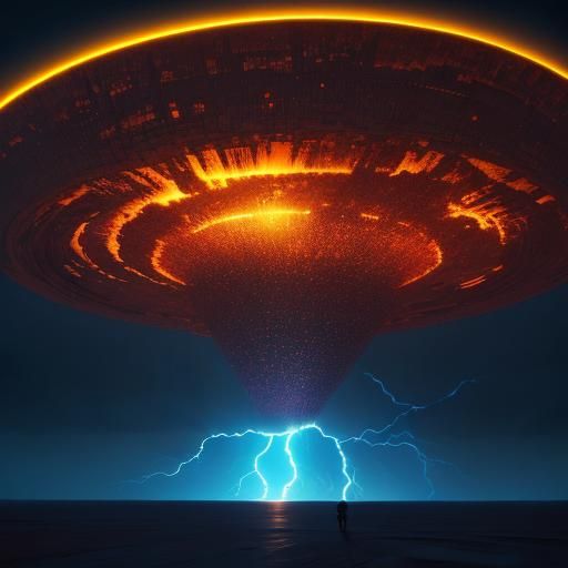 UFO Descends into Desert Lightning Storm