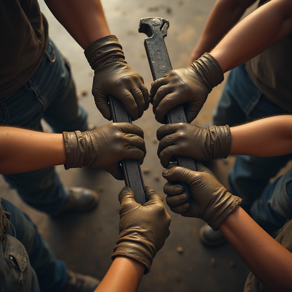 Diverse Workers Unite in Futuristic Industrial Scene