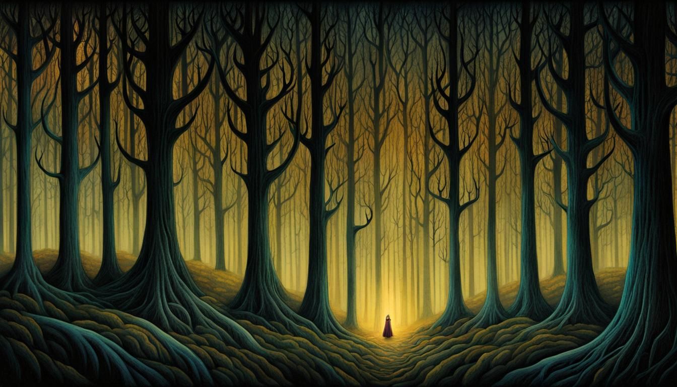 Eldritch Forest Illustration in Naive Style