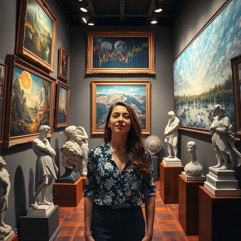 Surreal Impressionist Digital Art of Woman in Gallery