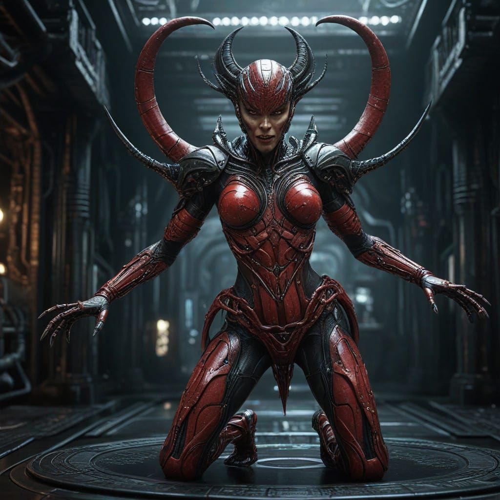 Elegant Asian Cyborg Demon Goddess