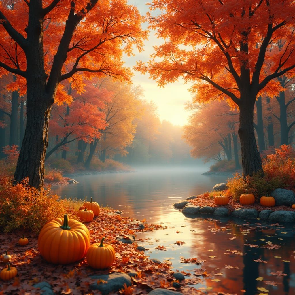 Autumnal Scene with Vibrant Colors as Matte Painting