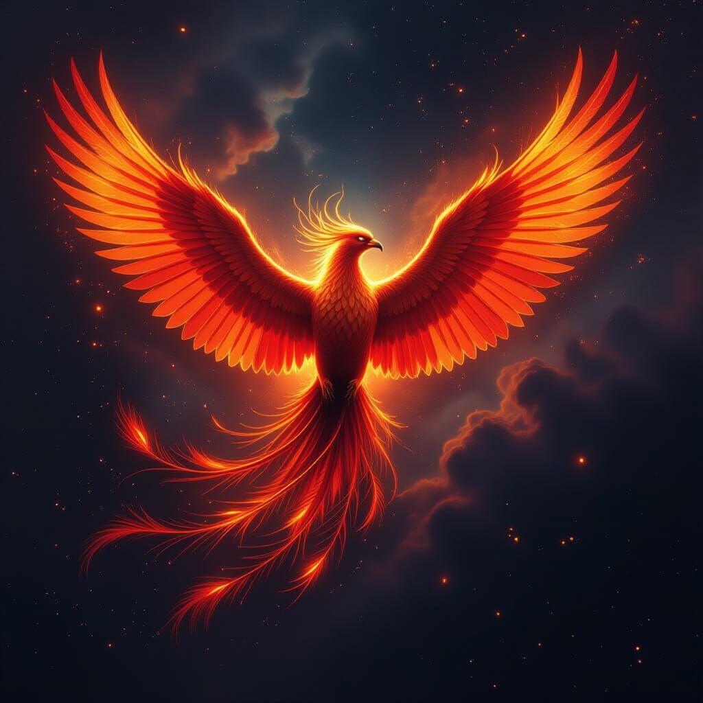 Majestic Phoenix Rising from Cosmic Ashes