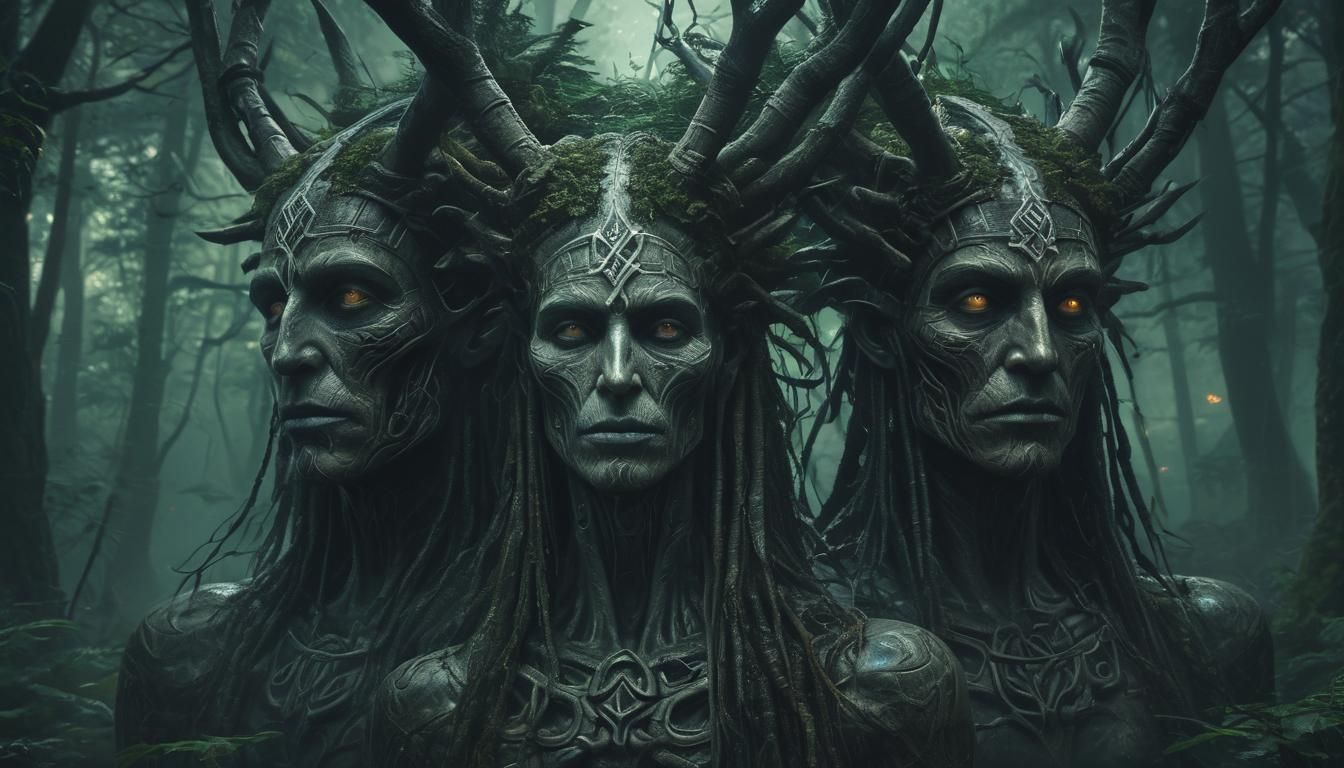 Ancient Druids Guarding Sacred Forest in Fauvist Style