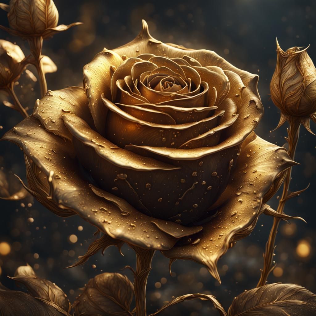 Detailed Golden Rose Fantasy Concept Art