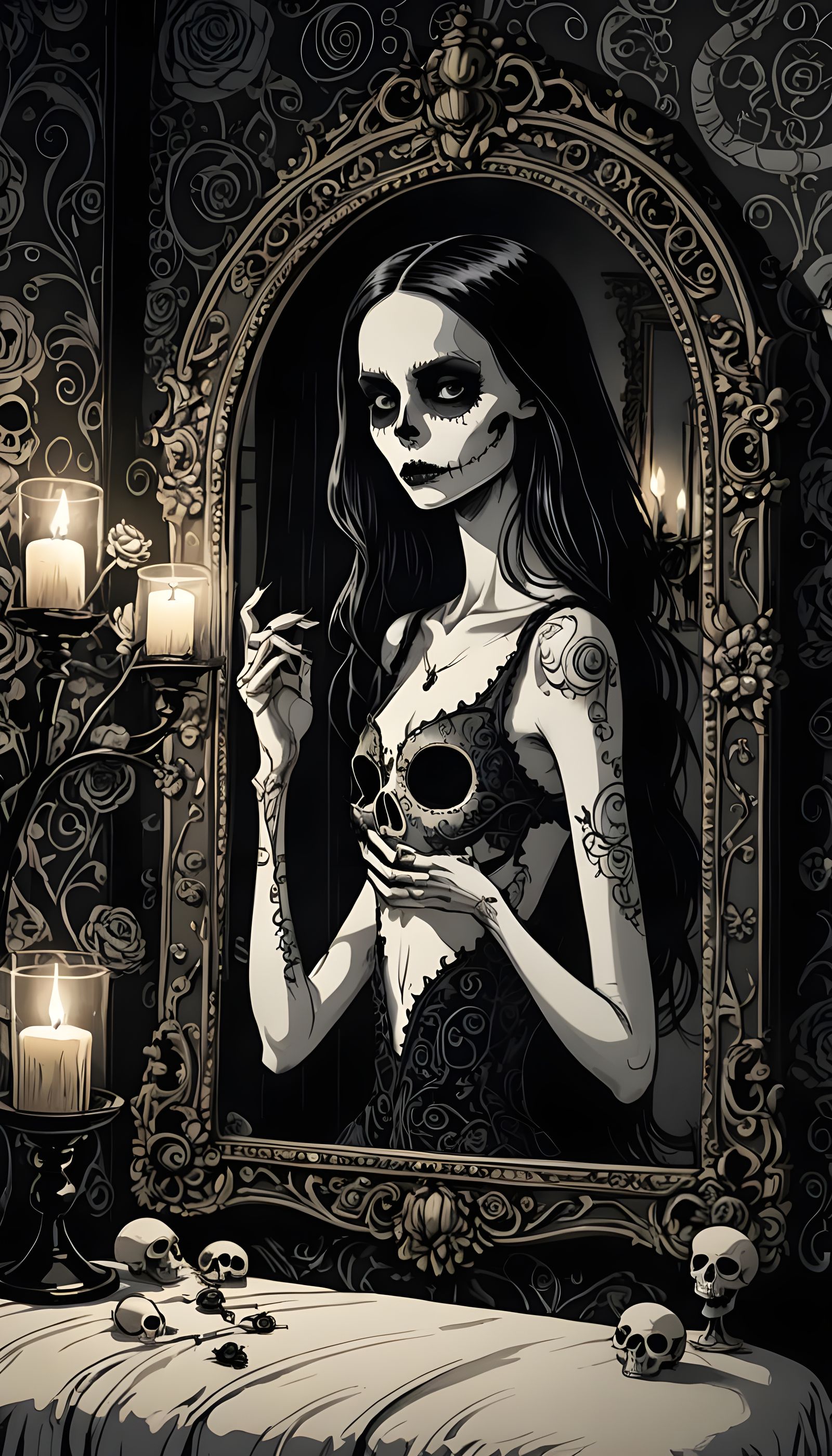 Goth Woman in Skull Underwear Bares Herself