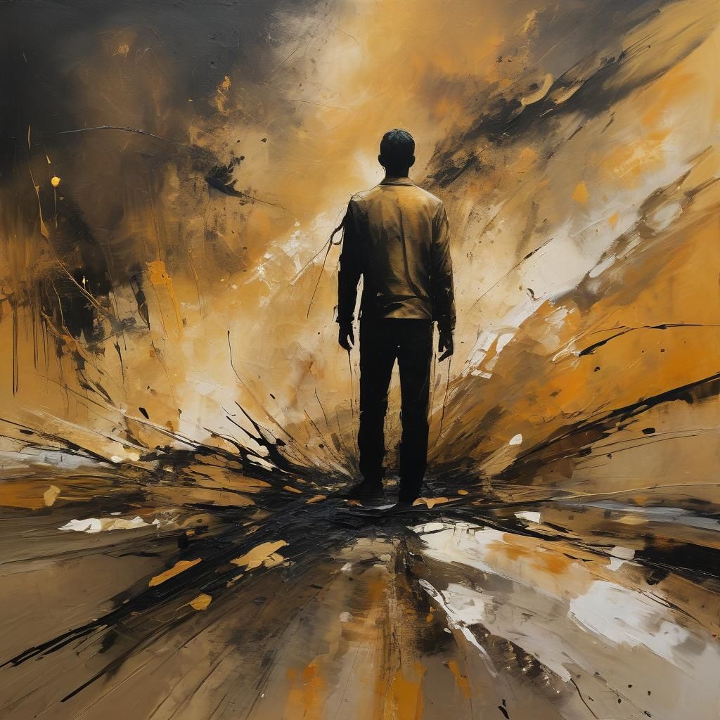 Abstract Expressionism: Lone Figure in Golden Light