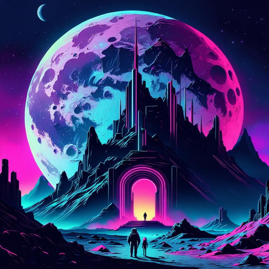 Neon Moon in Synthwave Retro Style