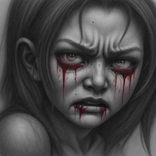 Hyperdetailed Charcoal Drawing of a Crying Demon