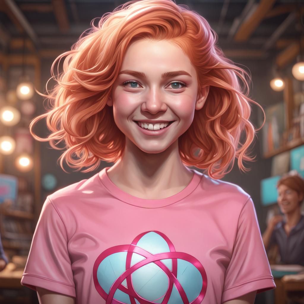 Ginger Girl with Atom Model: Hyperdetailed Portrait