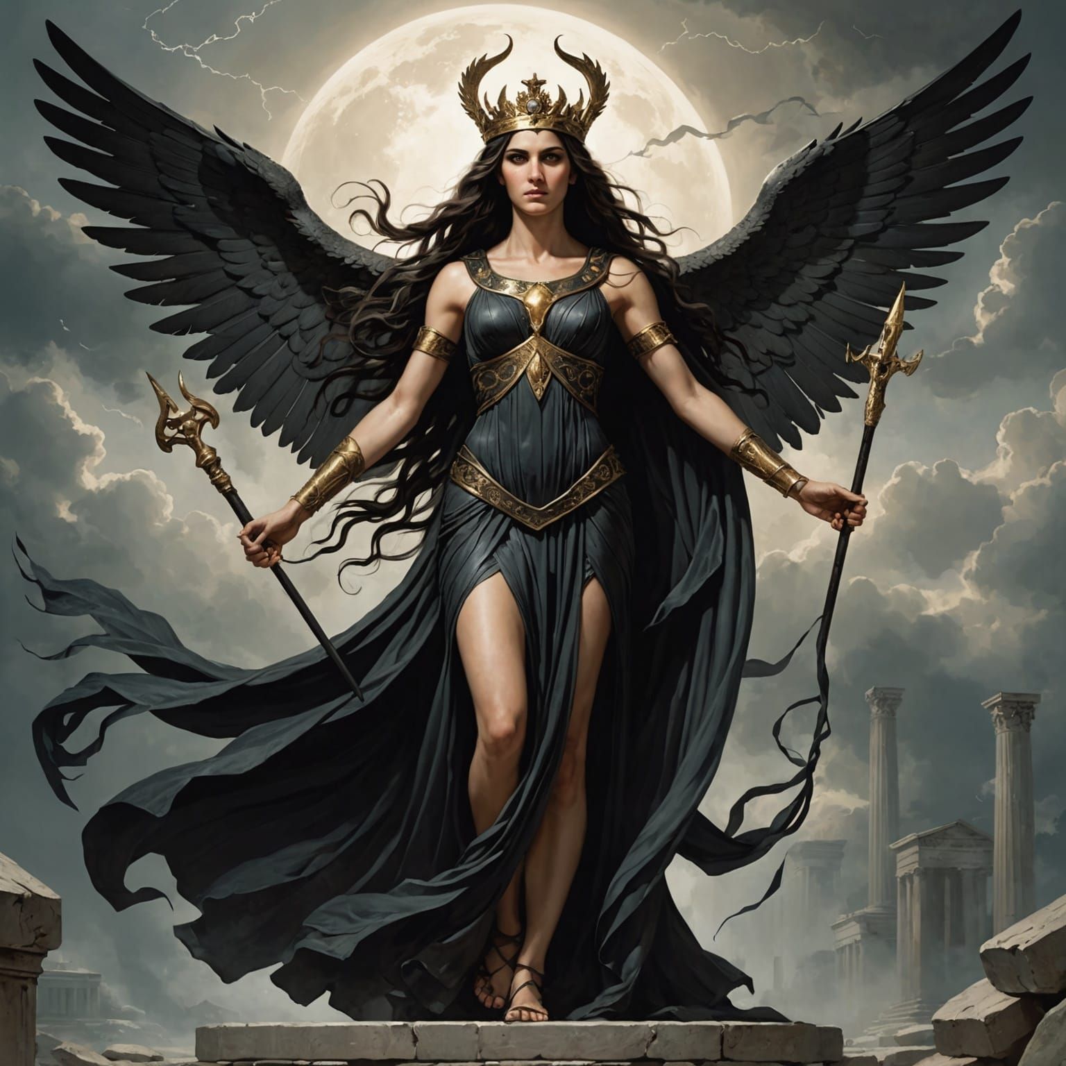 Nemesis, Greek Goddess of Retribution in Chariot