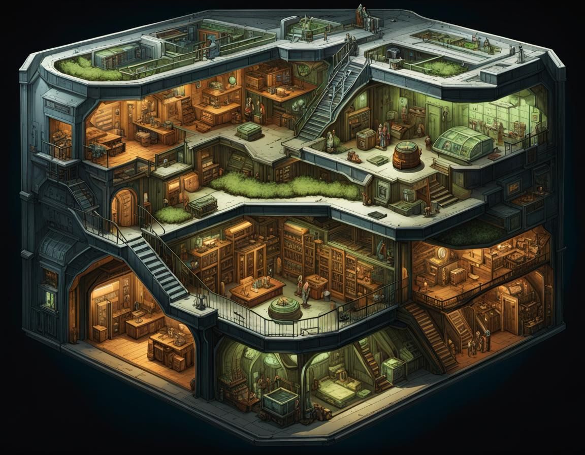 Fallout Vault Blueprint: Isometric Cross Section Art