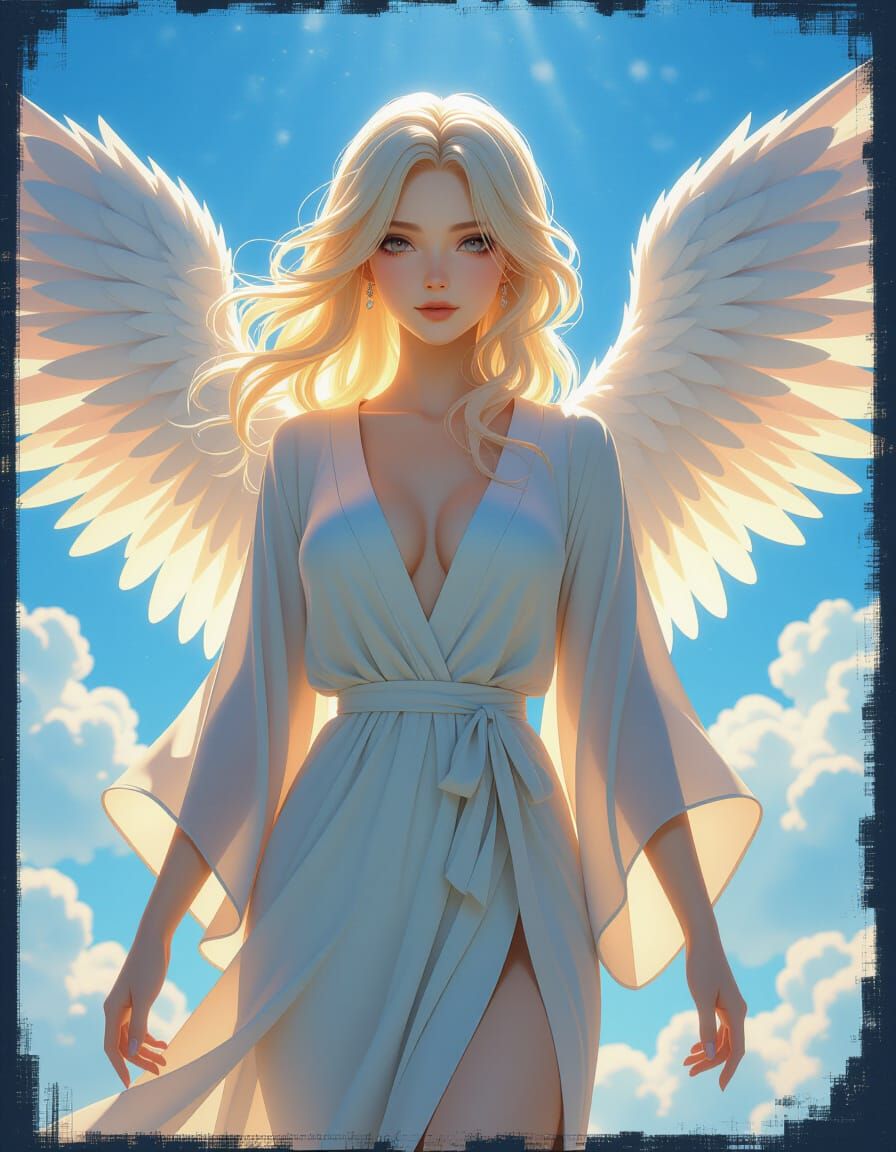 Hyperrealistic portrait of a beautiful, seductive Angel in a...