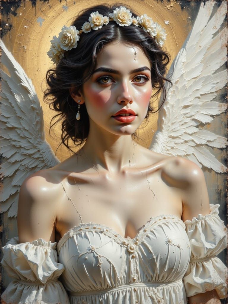 Radiant Angel Portrait in White and Gold