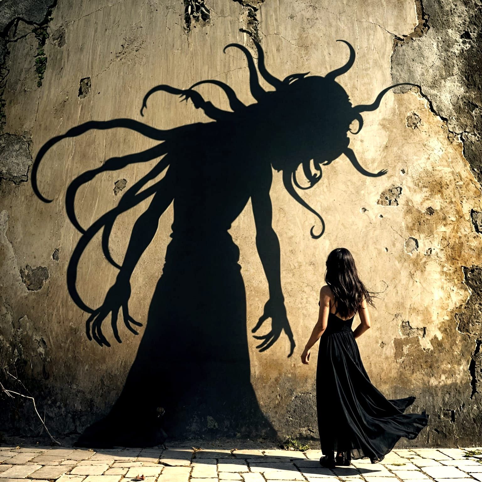 Surreal Portrait of a Woman and Her Dark Companion