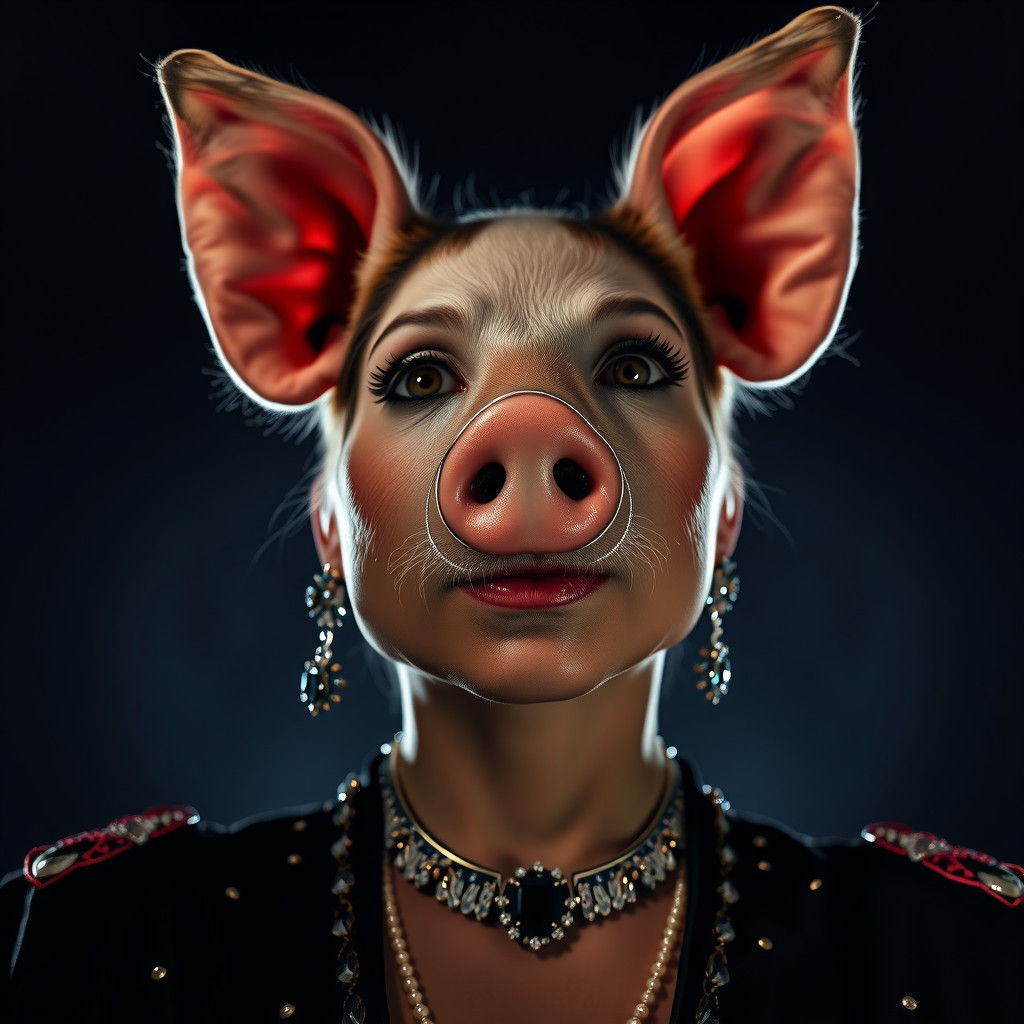 Arrogant Pig-Faced Woman in Hyperrealistic 8K Portrait