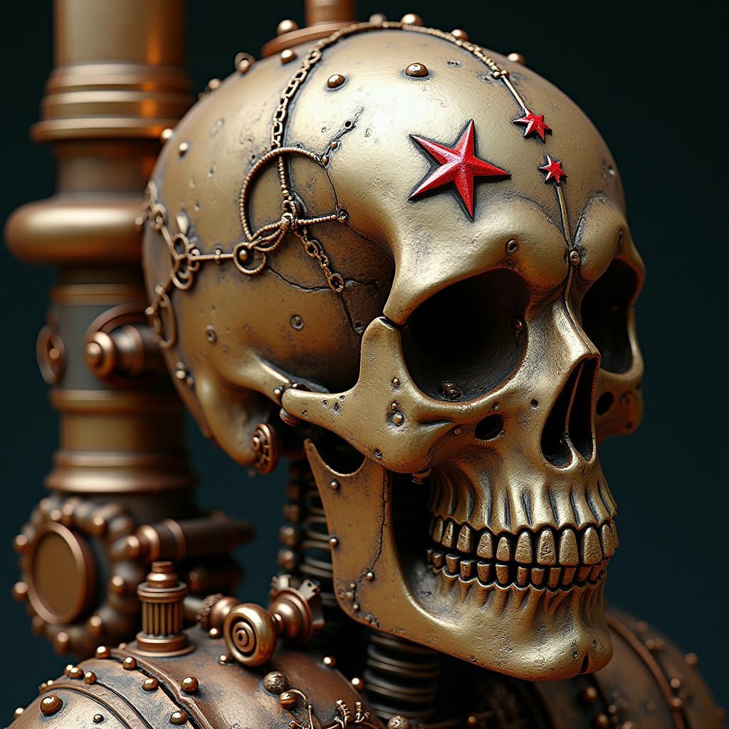 Steampunk Skull with Crimson and Onyx Stars