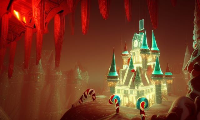Upside Down Christmas Candy Castle: Dark Fantasy Art