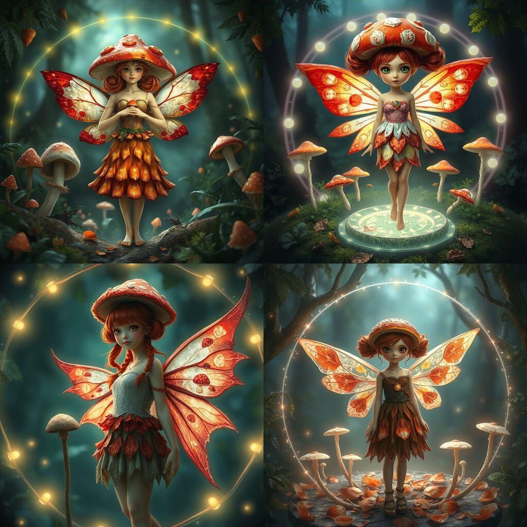 Enchanted Fairy in Bioluminescent Mushroom Circle