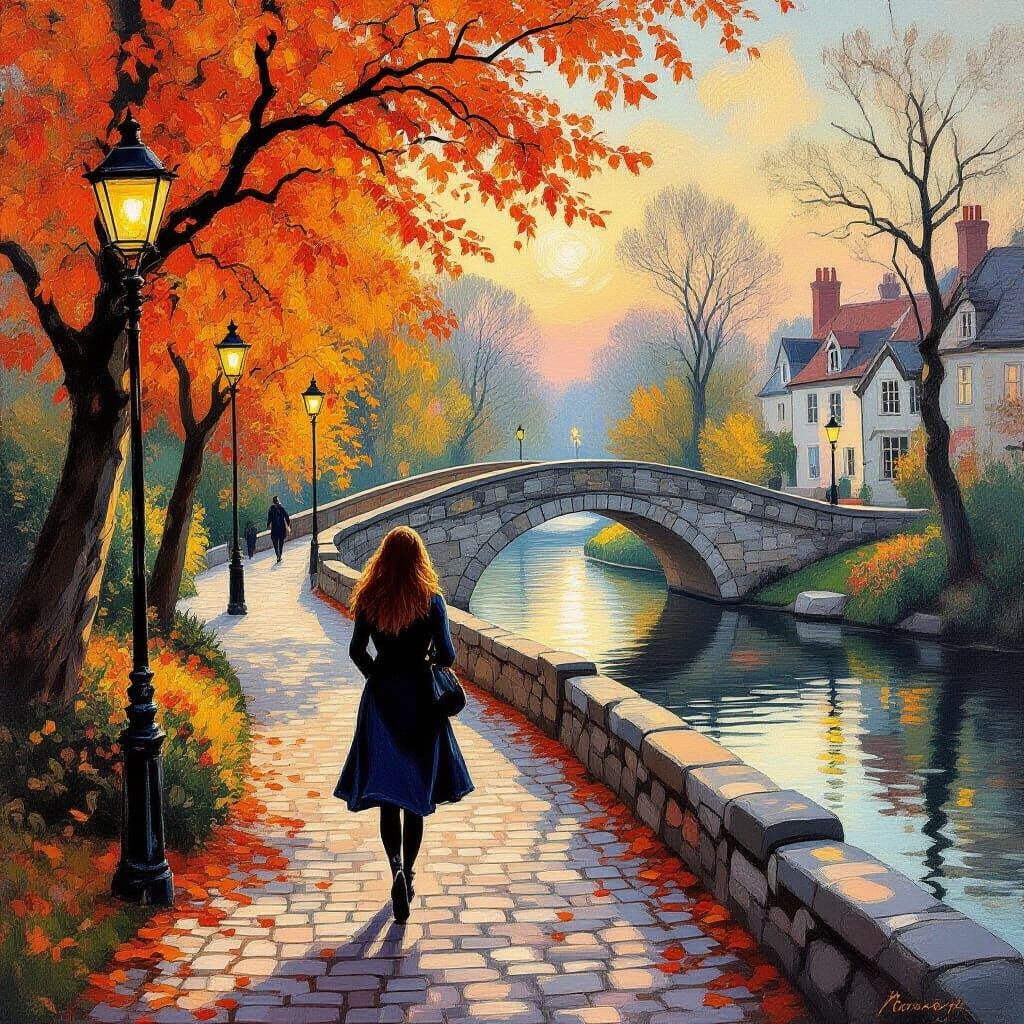 Autumn Stroll: Impressionistic Pathway Scene