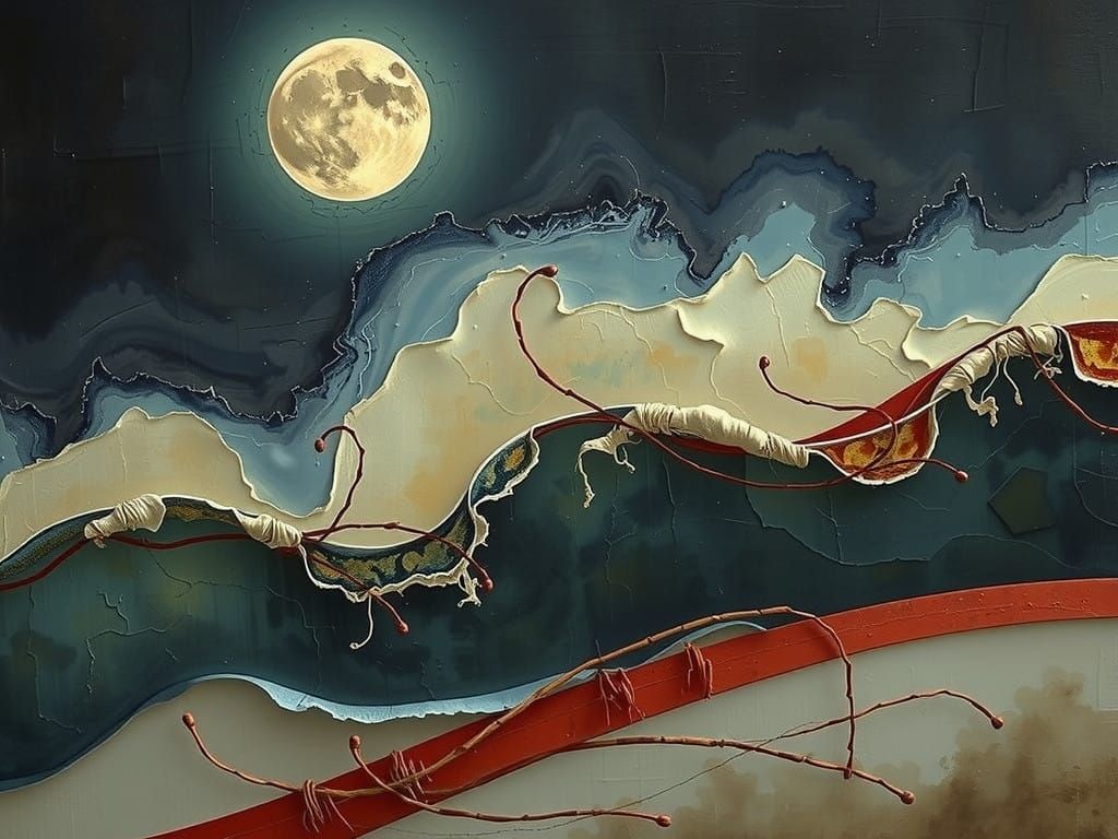 Organic Abstract Art in Tactile Clay and Straw on White Back...