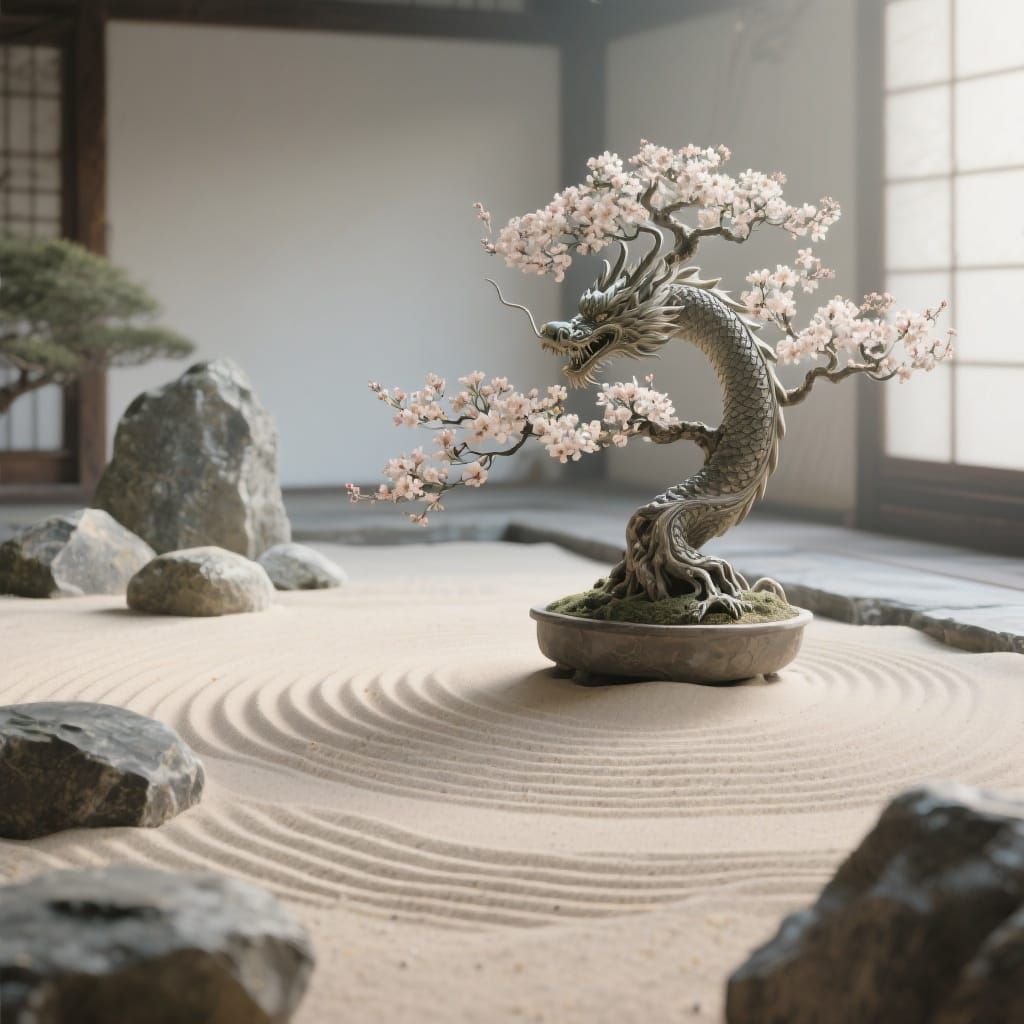 Hyper-Realistic Zen Garden Sculpture as Digital Art