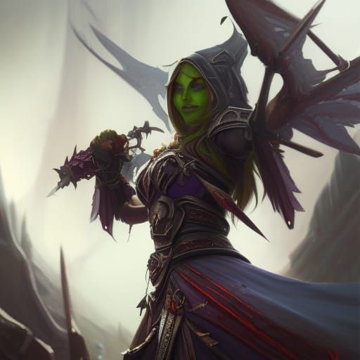 Sinister Sylvanas Windrunner Portrait in Hyperdetailed Style