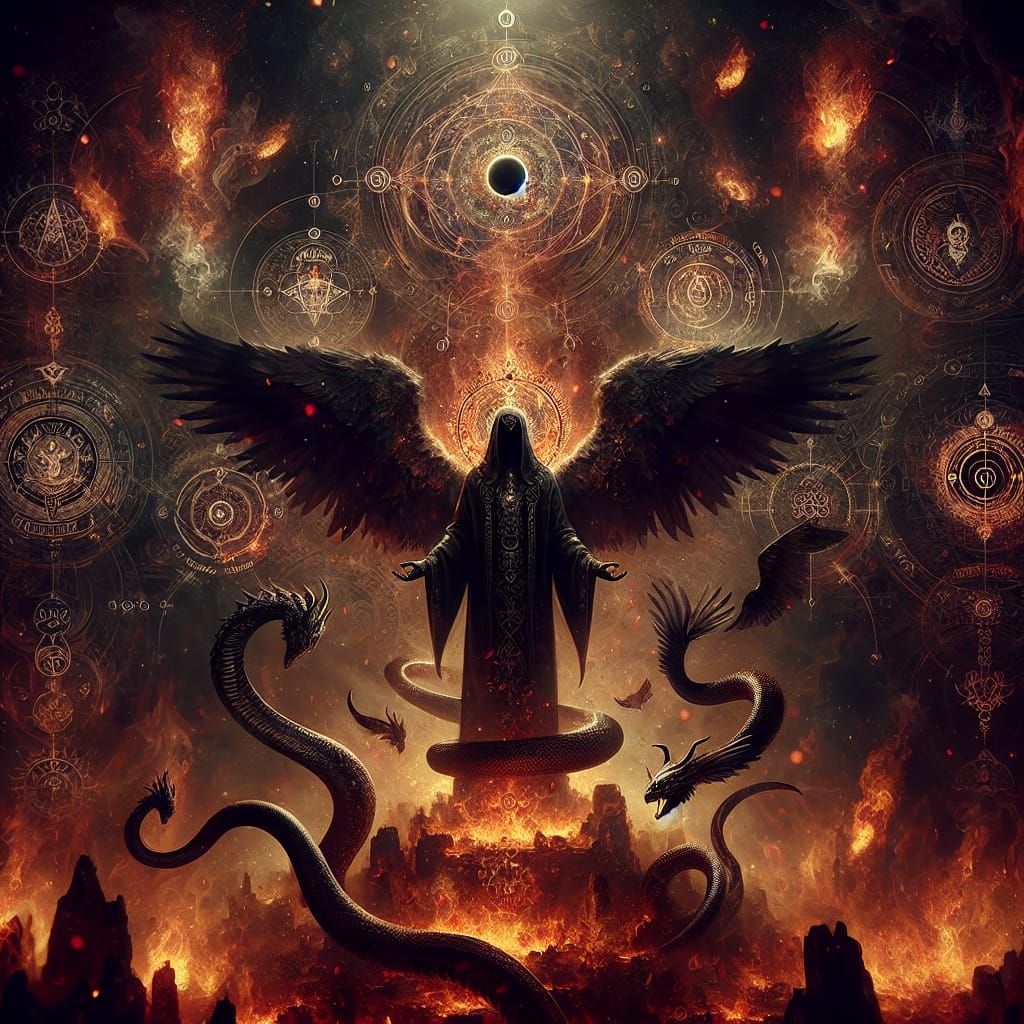 Mystical Entity in Fiery Underworld: A Digital Illustration