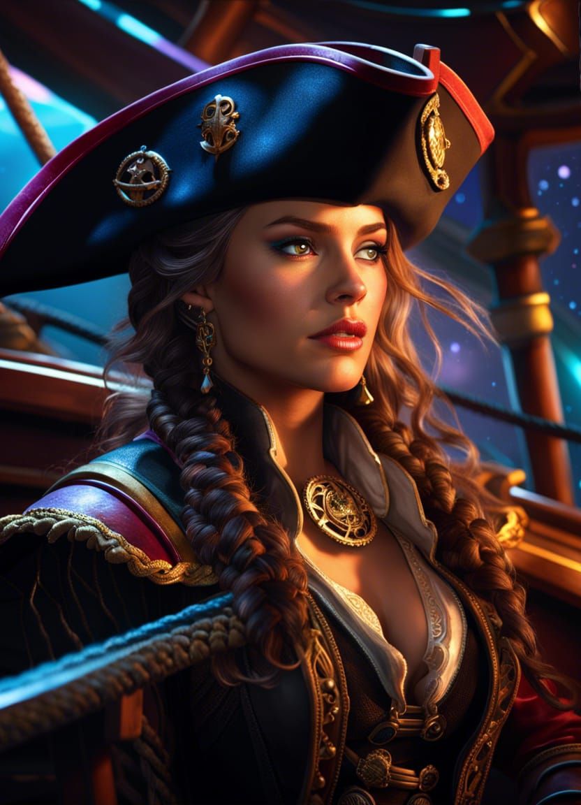 Sensual Female Pirate in Space, Digital Art