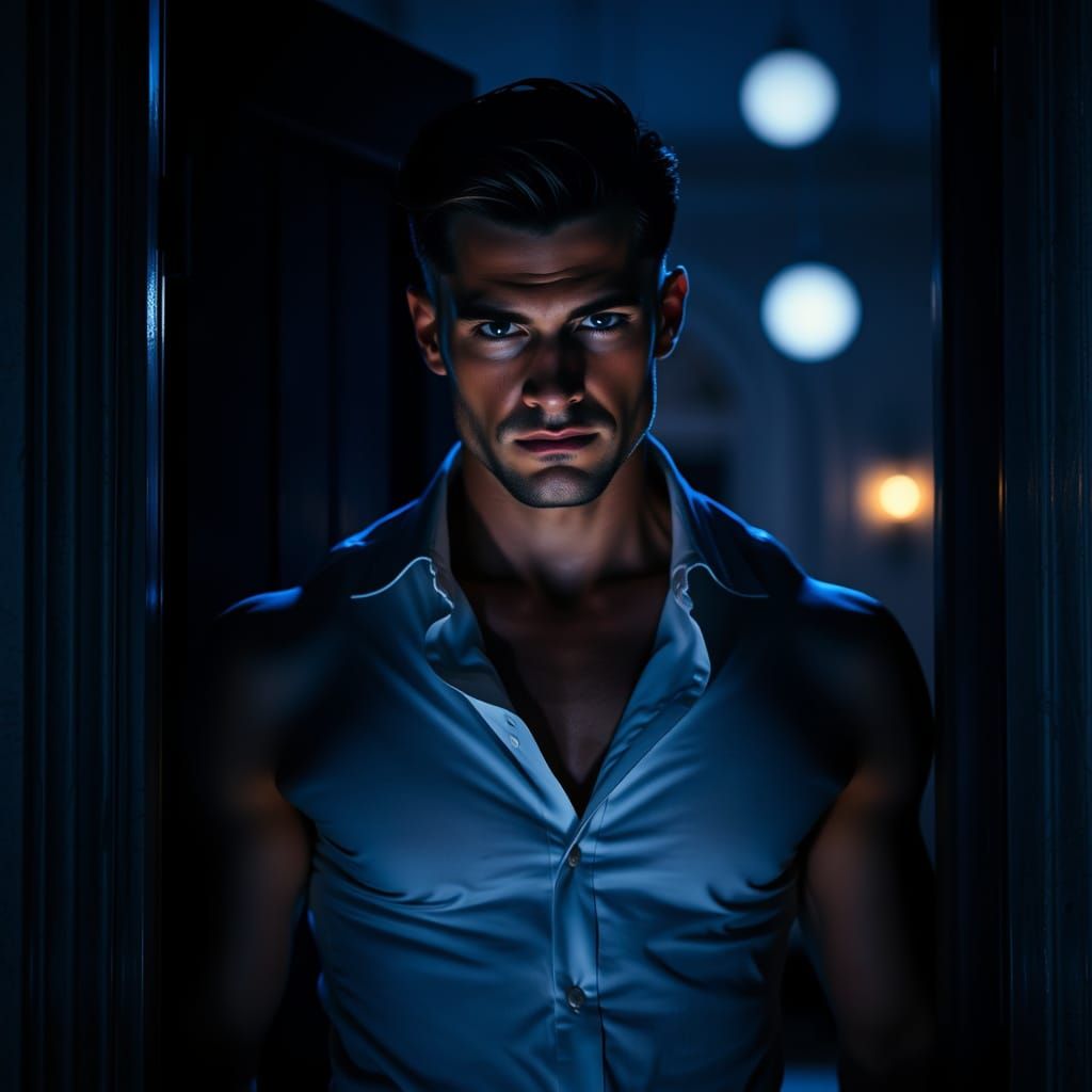 Seductive Man in Moonlight, Cinematic Photorealism