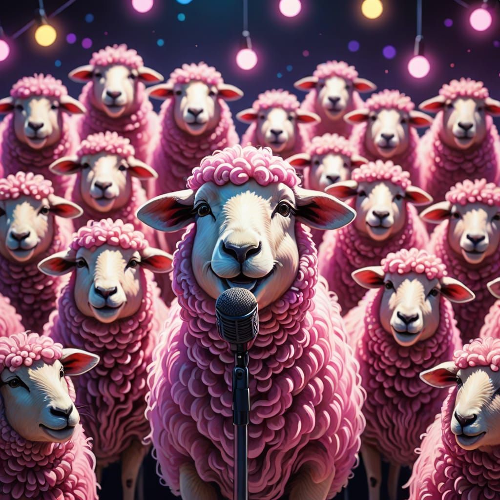 Pink Sheep Choir Singing: Vibrant Digital Art