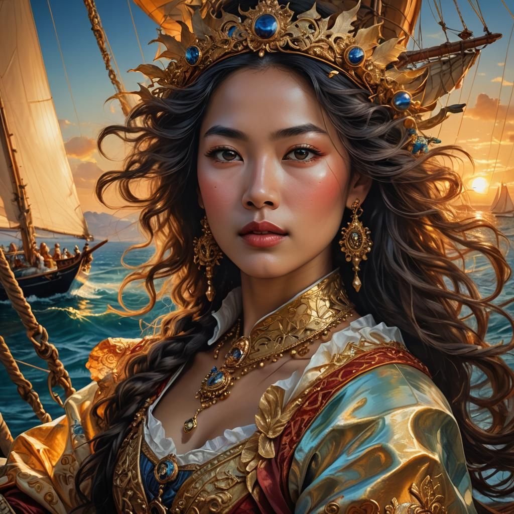 Korean Woman Portrait at Sunset in Baroque Style