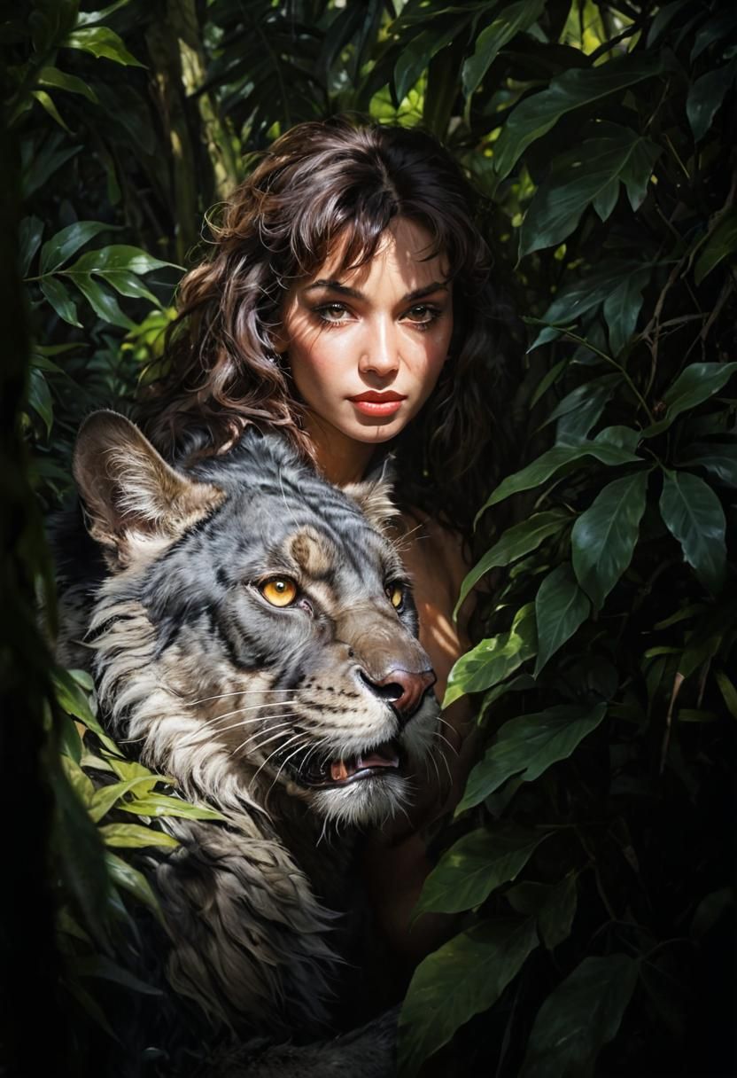 Frazetta-Inspired Fantasy Werepanther Portrait in Vibrant Ea...