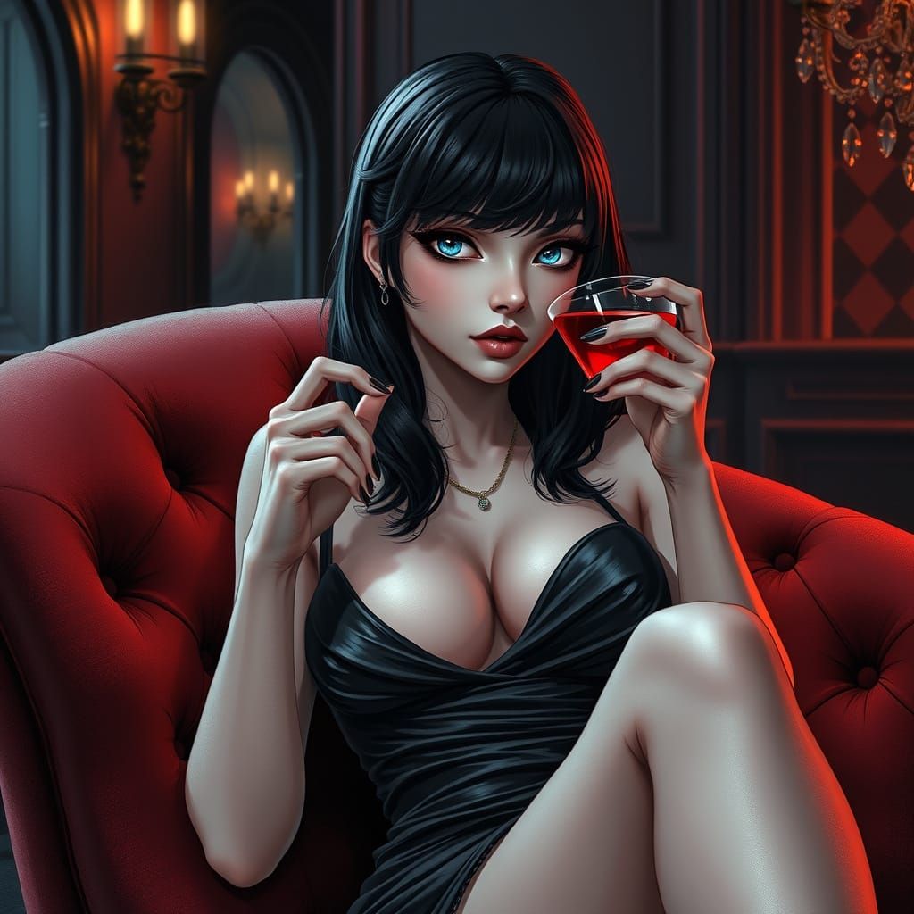 Vampire in 1920s Speakeasy, Charcoal Drawing