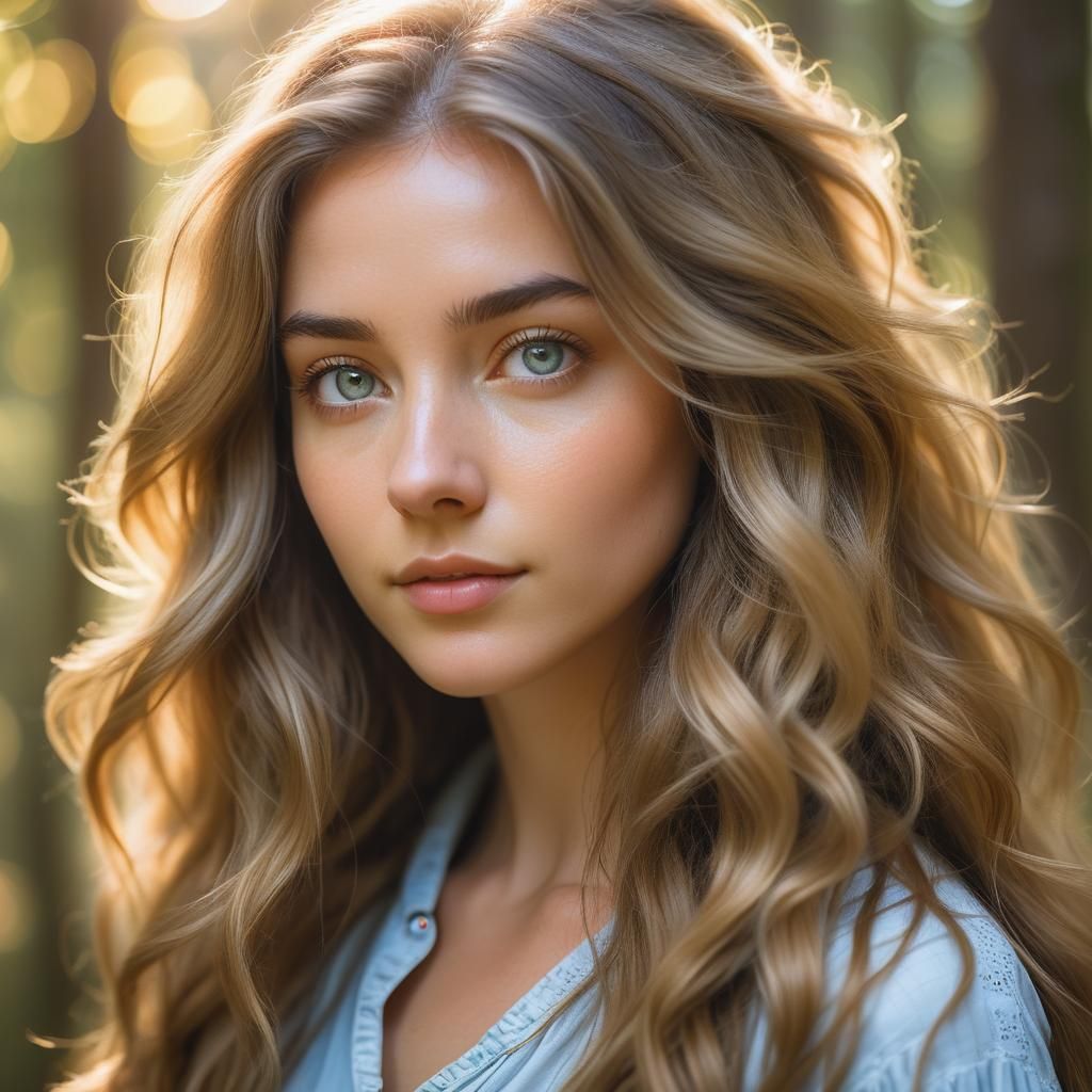 Dreamy Portrait of a Girl in Forest Sunlight