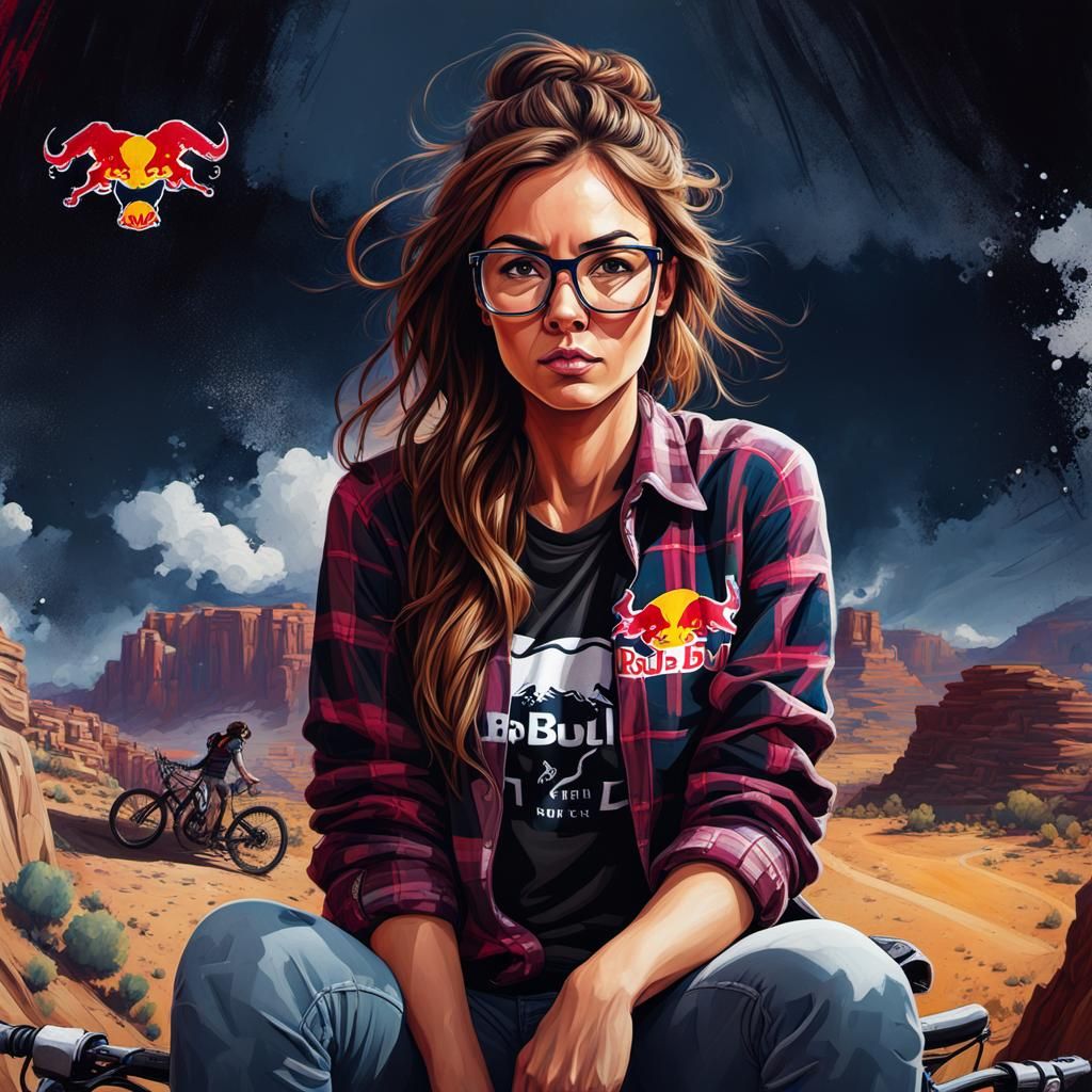 Girl Freeride Biking at Red Bull Rampage as Graffiti Art