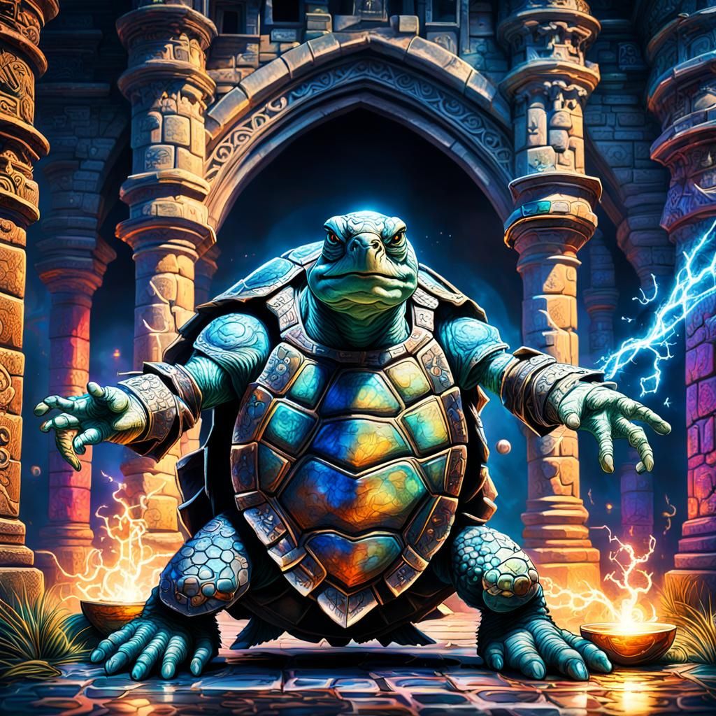 Tortle Wizard Casting Magic in Castle Concept Art