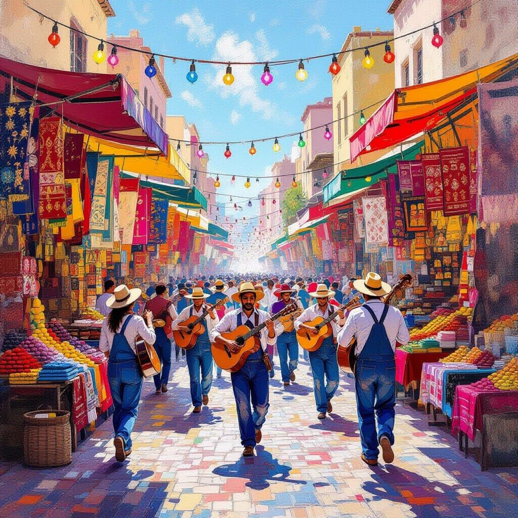 Moroccan Street Market Music Festival in Neo-Impressionist S...
