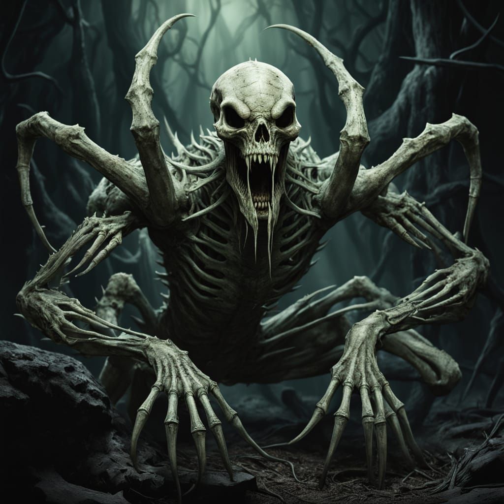 Ethereal Abomination with Serpentine Skin and Calcified Spin...